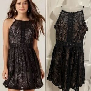Francesca's Women’s Dress Medium Black Joella Lace Halter Cocktail Contemporary